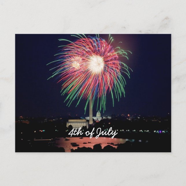 Carte Postale 4 juillet Feu d'artifice, Washington DC (Devant)