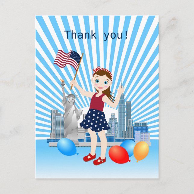 Carte Postale 4 juillet Fille anniversaire avec drapeau américai (Devant)