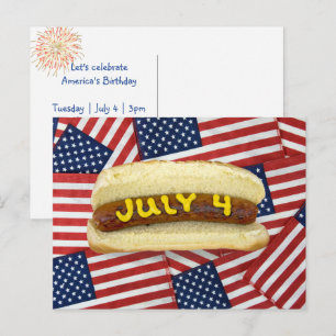 Carte Postale 4 juillet Hot Dog sur les drapeaux