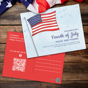 Carte Postale 4 juillet Patriotique rouge blanc et bleu coutume