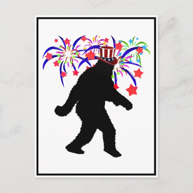 Carte Postale 4 juillet Squatchin' avec feux d'artifice (Devant)