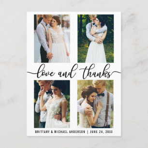Carte Postale 4 Photo Modern Mariage Love and Thanks Script