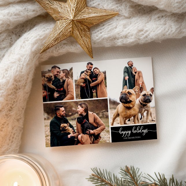 Carte Postale 4 Photos Collage Joyeuses Fêtes de Noël Noir (Créateur téléchargé)