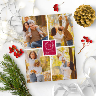 Carte Postale 4 Photos Collage Monogramme Joyeuses Fêtes Noël