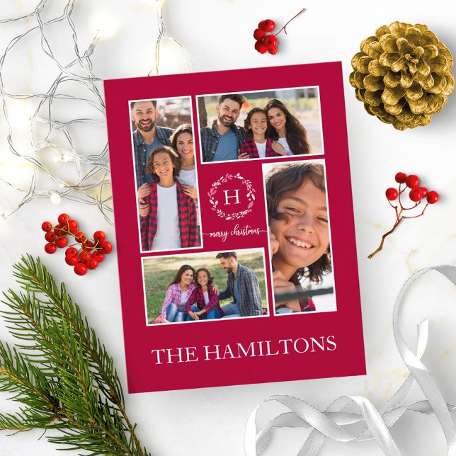 Carte Postale 4 Photos Collage Monogramme Joyeux Noël (Créateur téléchargé)
