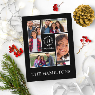Carte Postale 4 Photos Collage Monogramme Joyeux Noël Noir