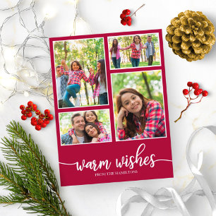 Carte Postale 4 photos Collage Warm Wishes Modern Christmas