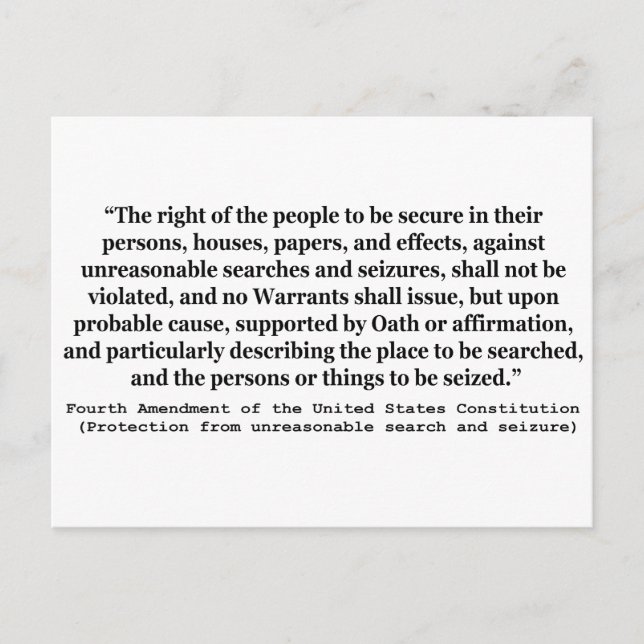 Carte Postale 4e amendement de la Constitution des États-Unis (Devant)