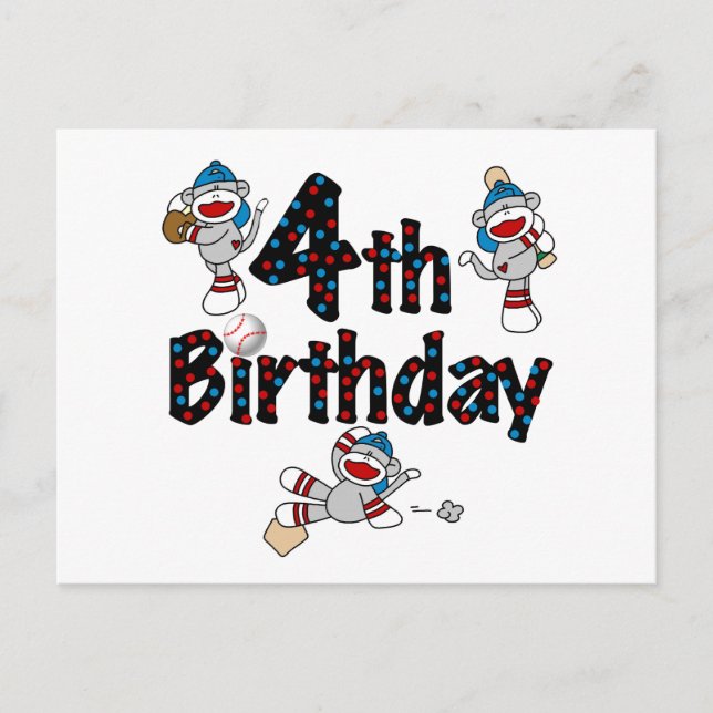 Carte Postale 4e anniversaire de baseball de singe de soq (Devant)