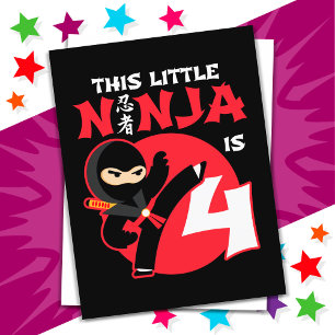 Carte Postale 4e anniversaire Enfants de 4 ans Fête Petit Ninja 