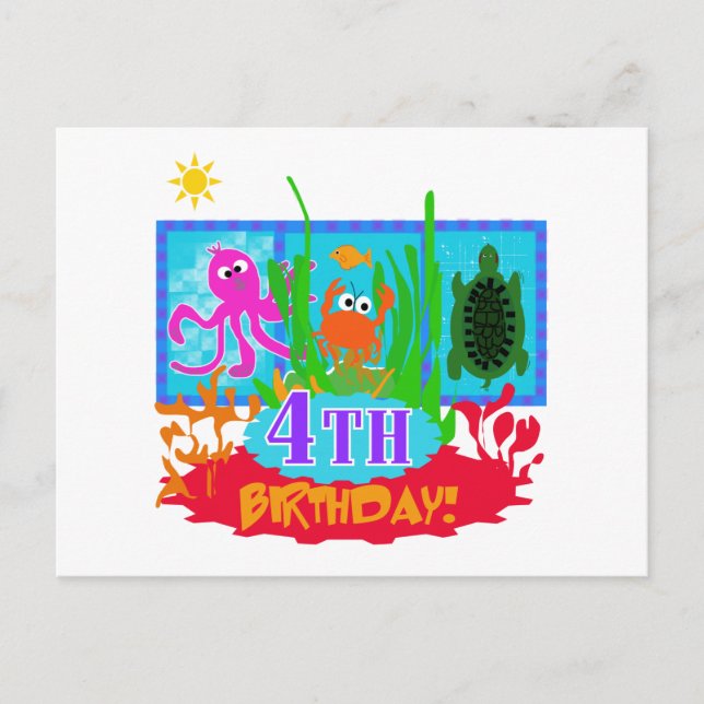 Carte Postale 4ème Aventure sous-marine Tshirts d'anniversaire (Devant)