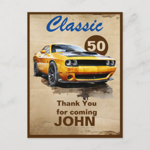 Carte Postale 50e Anniversaire Classic Muscle Merci voiture