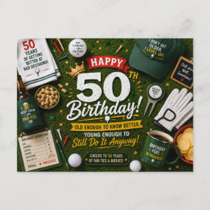 Carte Postale 50e anniversaire de golf pour golfeur citation hum