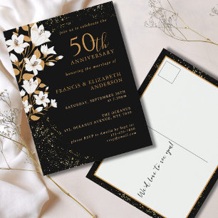 Carte Postale 50e anniversaire de la florale d'or noir Mariage