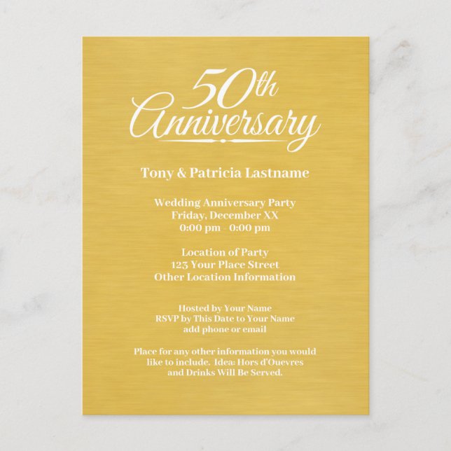 Carte Postale 50e Anniversaire de Mariage Grand Caractère Doré (Devant)