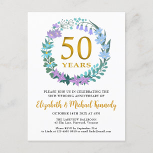 Carte Postale 50e anniversaire du Mariage Invitation florale d'o