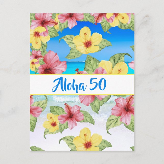 Carte Postale 50e anniversaire Fleur tropicale Aloha 50 Invitati (Devant)