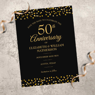 Carte Postale 50e anniversaire Golden Love Hearts Enregistrer la