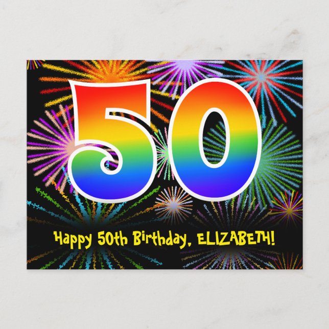 Carte Postale 50e Anniversaire – Motif de feux d'artifice amusan (Devant)
