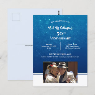 Carte Postale 50e anniversaire Photo personnalisée Eau bleu fonc