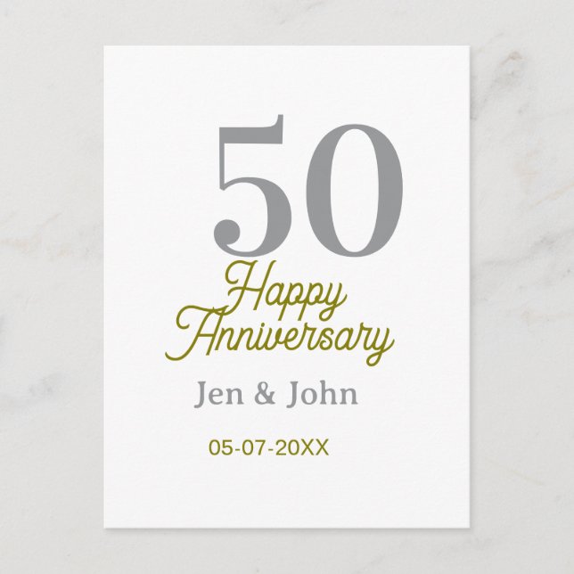 Carte Postale 50th happy anniversary name date silver gold date  (Devant)