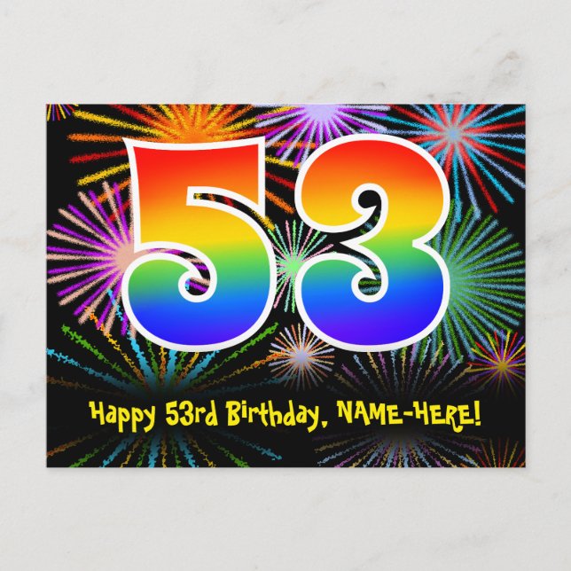 Carte Postale 53e anniversaire - Fun Motif Fireworks + Rainbow 5 (Devant)