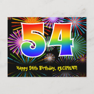 Carte Postale 54e anniversaire - Fun Fireworks Motif + Rainbow 5