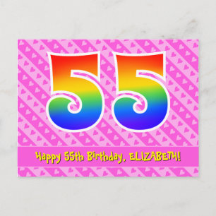 Carte Postale 55e anniversaire : Pink Stripes & Hearts, Arc en c