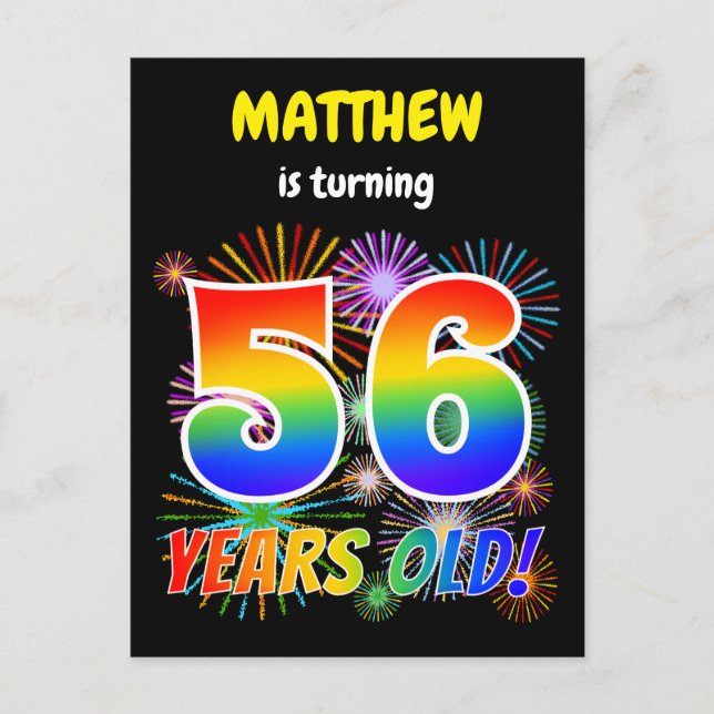 Carte Postale 56e anniversaire - Fun Fireworks, Rainbow Look "56 (Devant)
