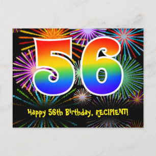 Carte Postale 56e anniversaire - Fun Motif feux d'artifice + Arc