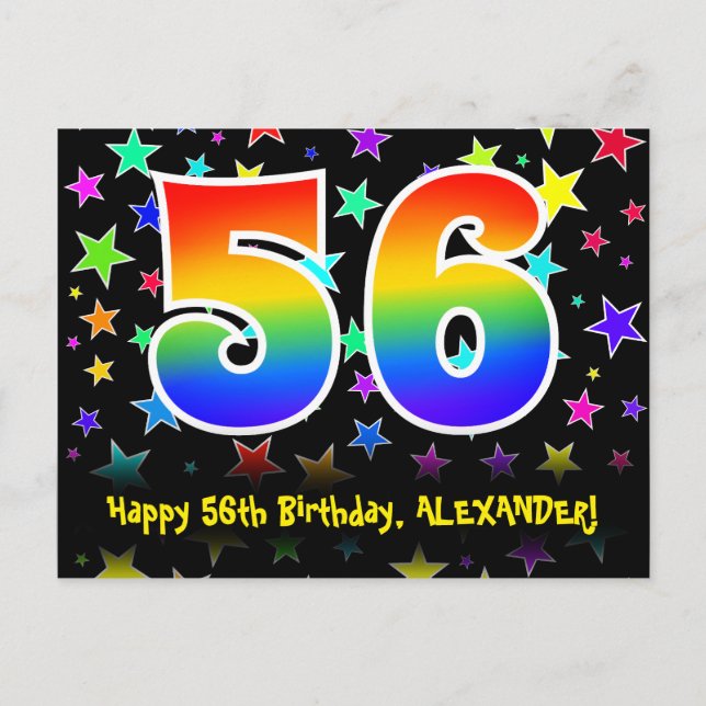 Carte Postale 56e anniversaire : Fun Stars Motif, Rainbow 56, No (Devant)