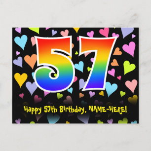 Carte Postale 57e Anniversaire : Motif Cœurs Amusants, Arc-en-ci