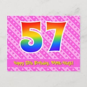 Carte Postale 57e Anniversaire : Rayures roses & Cœurs, Arc-en-c