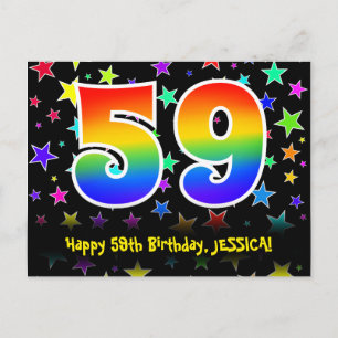 Carte Postale 59e Anniversaire : motif d'étoiles amusantes, arc-