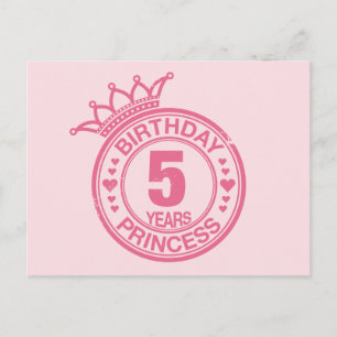 Carte Postale 5 ans - Anniversaire Princesse - rose