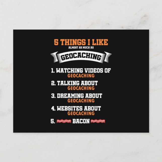 Carte Postale 5 Choses J'Aime Géocaching Pastime Navigation GPS (Devant)
