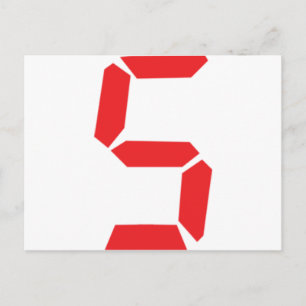 Carte Postale 5 cinq réveil rouge numéro numérique