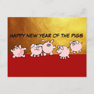 Carte Postale 5 Drôle Cartoon Comics Porcs Chinois Cochon Année 