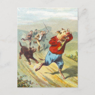 Carte Postale 5 petits porcs : Il a pleuré peu petit