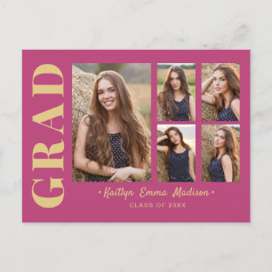 Carte Postale 5 Photo Grad Collage Script moderne rose et or