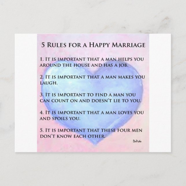 Carte Postale 5 Règles d'un mariage heureux (Devant)