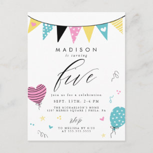 Carte Postale 5E ANNIVERSAIRE Jolie fête d'anniversaire Doodle