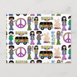 Carte Postale 60 ans rétro Hippie amour paix