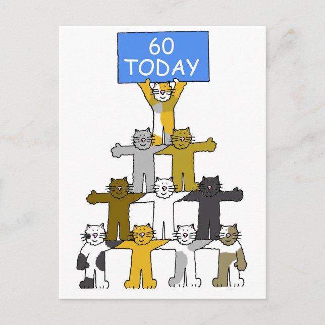 Carte Postale 60e anniversaire Cartoon Cats tenant une bannière (Devant)