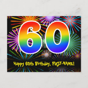 Carte Postale 60e anniversaire - Fun Fireworks Motif + Rainbow 6