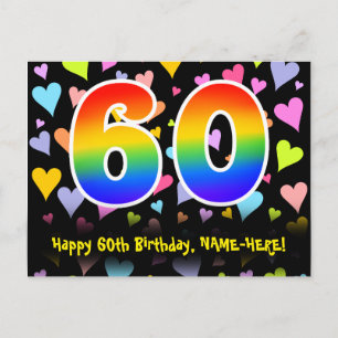 Carte Postale 60e anniversaire : Fun Hearts Motif, Arc-en-ciel 6