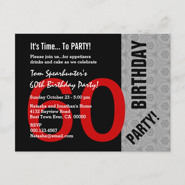 Carte Postale 60e anniversaire Style moderne rouge noir gris V01 (Devant)