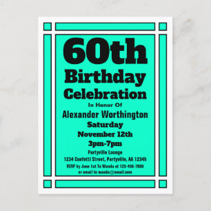 Carte Postale 60e Turquoise simple Invitation d'anniversaire Car