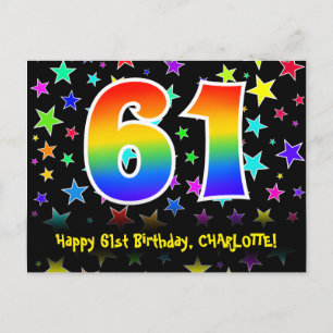 Carte Postale 61e Anniversaire : Motif Étoiles Amusantes, Arc-en