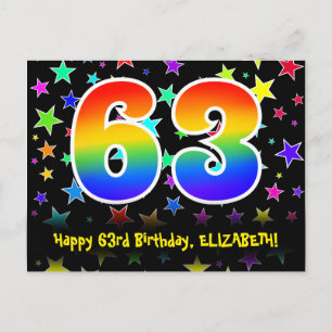 Carte Postale 63e anniversaire : Fun Stars Motif, Arc-en-ciel 63